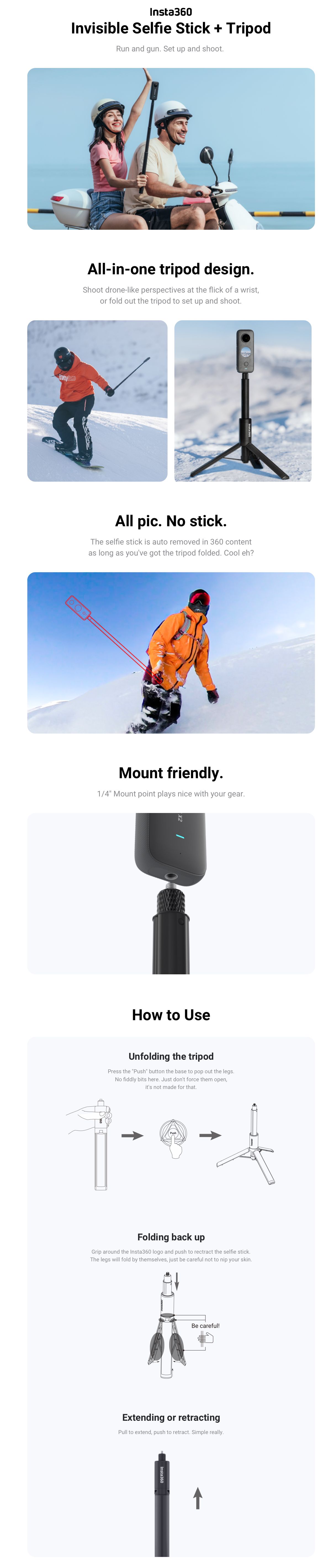 Insta360 2-in-1 Invisible Selfie Stick + Tripod (ONE X2:ONE R:GO2)